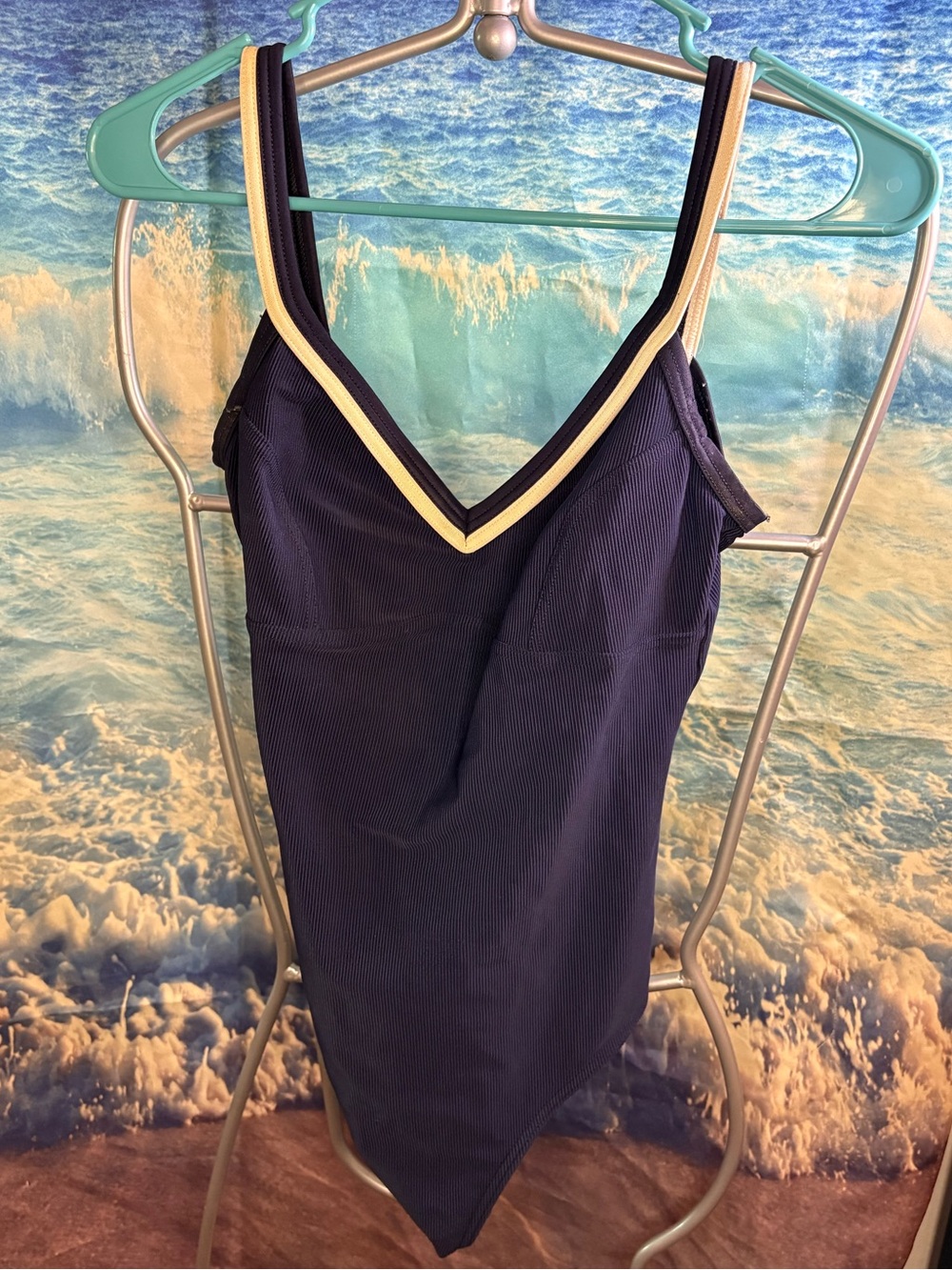 Navy V-Neck One-Piece Bathing Suit with Built-In Bra